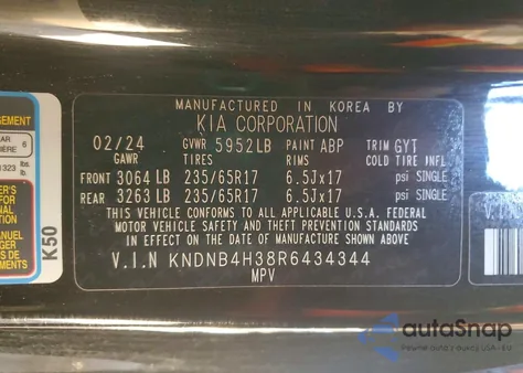 2024 Kia Carnival Lx from USA, damaged, VIN KNDNB4H38R6434344